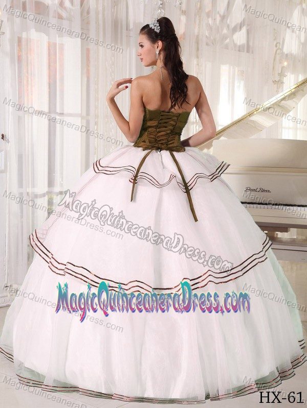 White and Olive Green Beaded Decorated Quinceanera Gowns on Promotion
