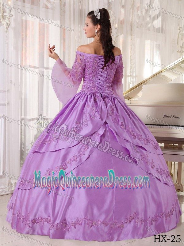 Off The Shoulder Long Sleeves Dress For Quinceanera in Lilac near Athens
