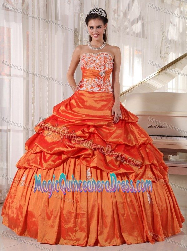Orange Red Pick Ups and Appliques Decorated Quinceanera Gown for Lady