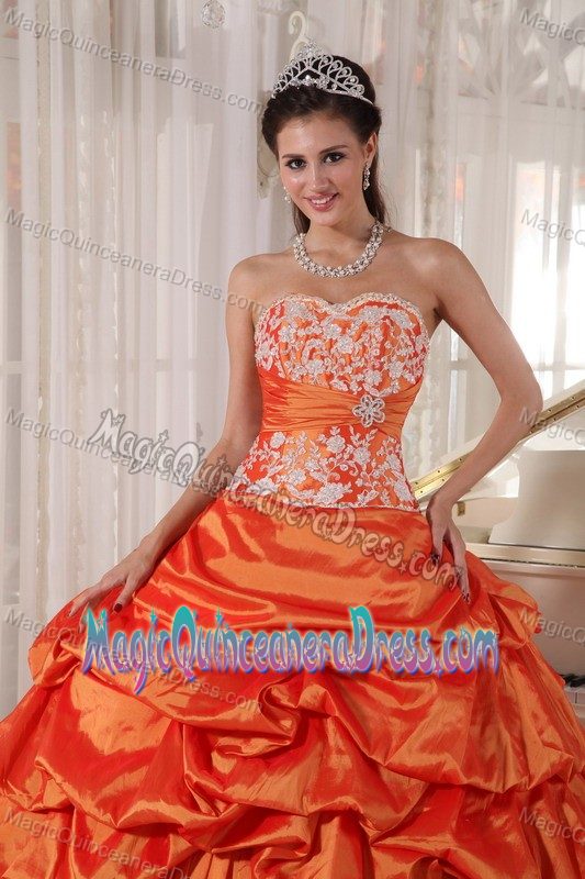 Orange Red Pick Ups and Appliques Decorated Quinceanera Gown for Lady