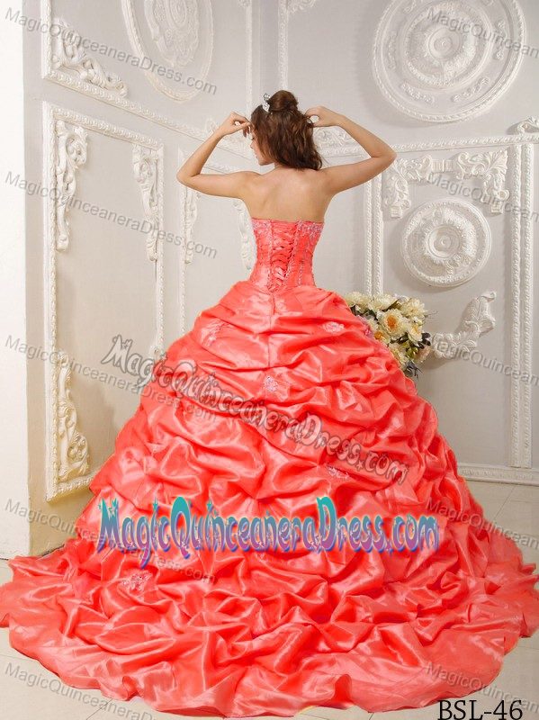 Court Train Dress For Quinceanera Decorated with Pick Ups near Wheeling