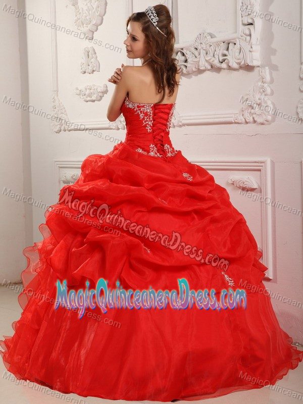 Pick Ups Ruffled Layers Ruching and Embroidery Red Quinceanera Dresses