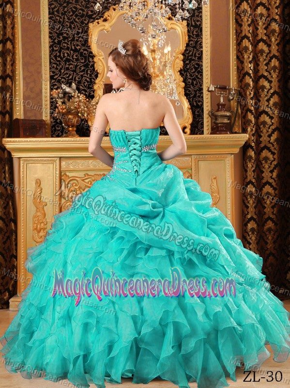 Jewelry Ruche and Ruffle Decorated Turquoise Quinces Dresses near Renton