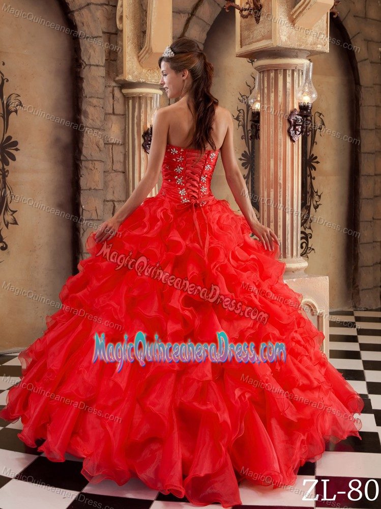 Diamonds Ruching and Ruffles Quinceanera Dress in Red near SeaTac