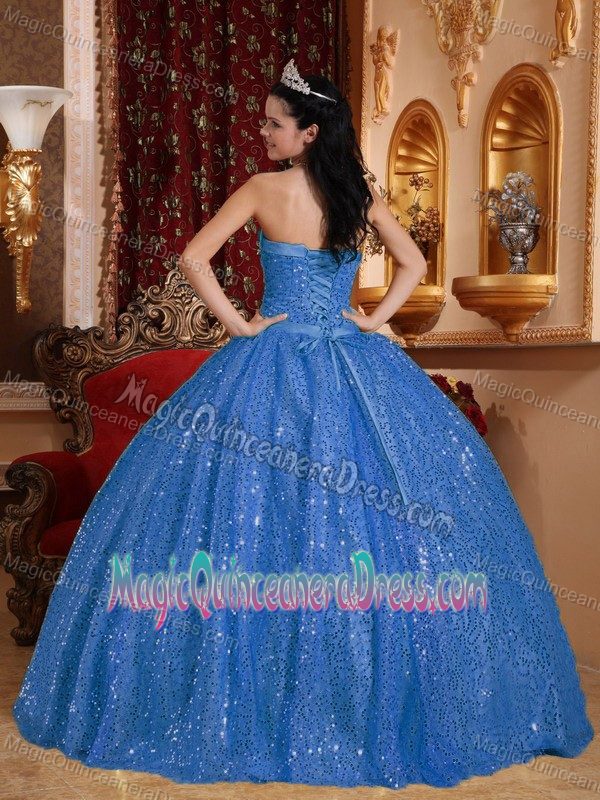 Teal Quinceaneras Dress with Paillettes Over Skirt in Sumner for Woman