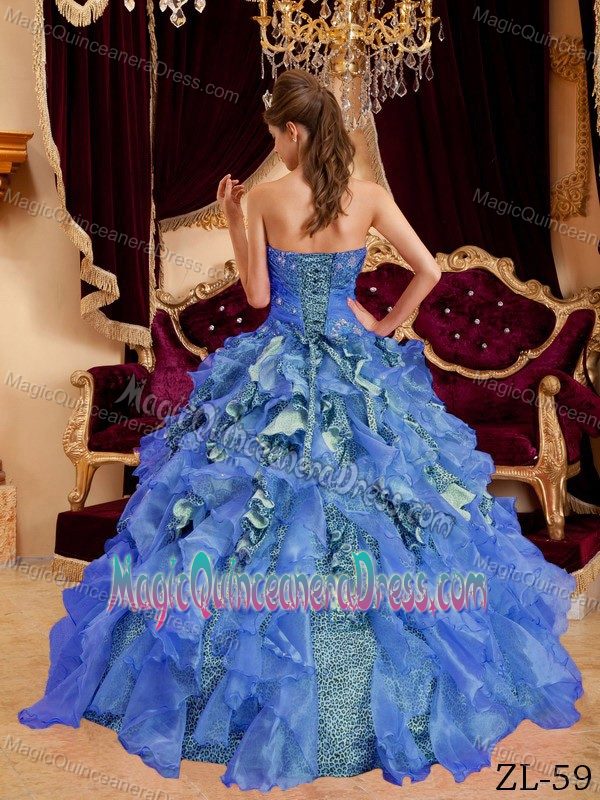 Blue Ruffled and Ruched Quinces Dresses with Leopard near Mercer Island