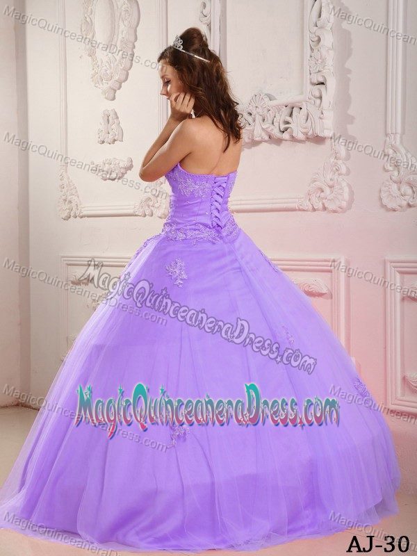 Pretty Lilac Embroidery Decorated Puffy Quinceanera Dress near Kenosh