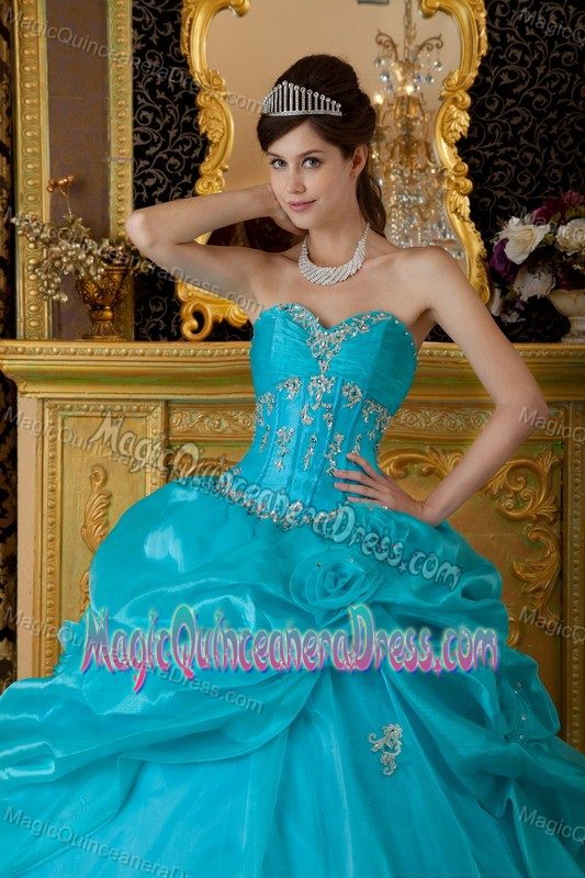 Teal Pick Ups and Appliques Sweet Sixteen Quinceanera Dresses in Issaquah