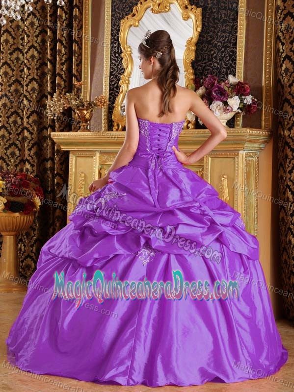 Strapless Appliques and Pick Ups Purple Quinceanera Dresses in Bellevue
