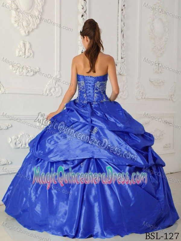 Royal Blue Ball Gown Sweetheart Floor-length Taffeta Appliques Quinceanera Dress