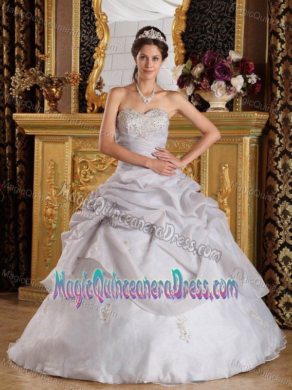Amazing Grey Sweetheart Floor-length Organza Beading Dress for Quince in Providence