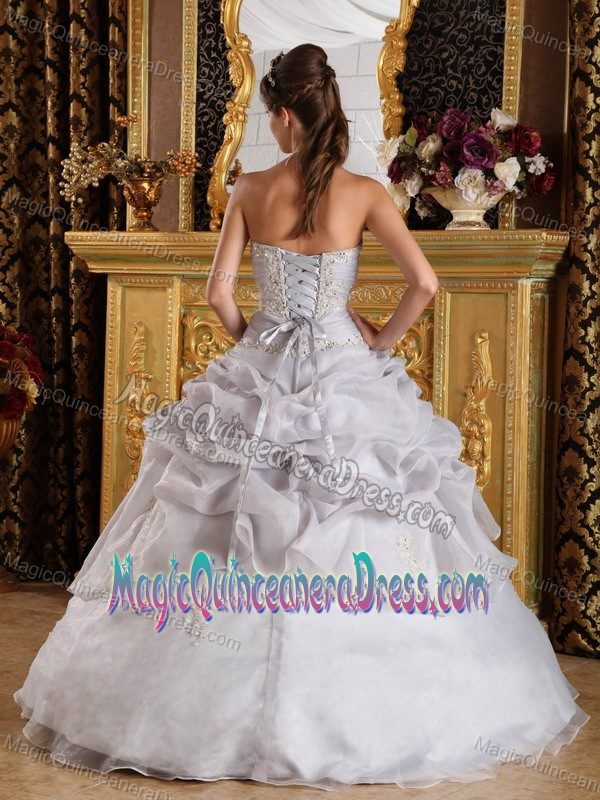 Amazing Grey Sweetheart Floor-length Organza Beading Dress for Quince in Providence
