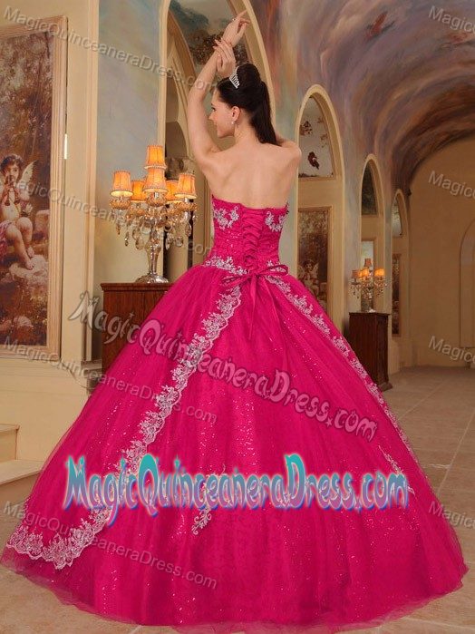 Hot Pink Sweetheart Organza Embroidery and Beading Quinceanera Dress in Bethlehem