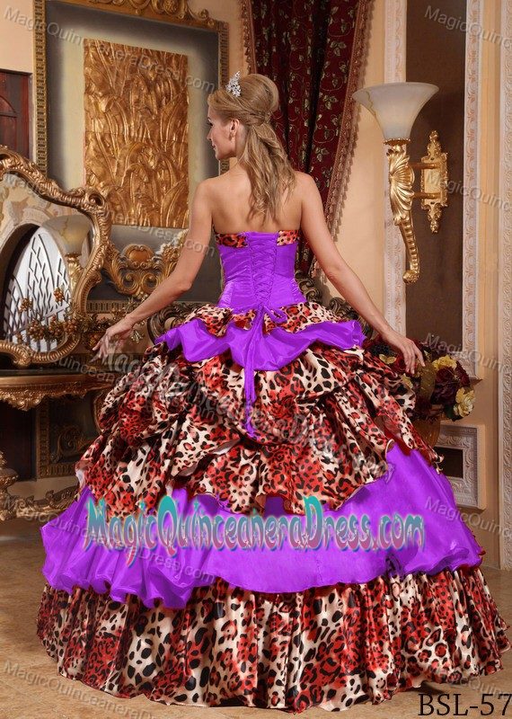 Purple Strapless Taffeta and Leopard Pick-ups Quinceanera Dress in Bethlehem