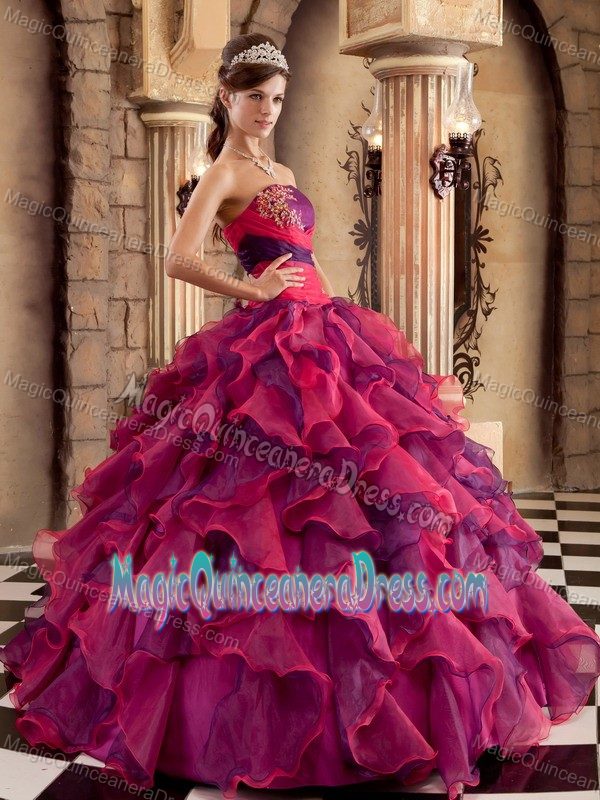 Multi-color Ball Gown Strapless Floor-length Ruffled Organza Quinceanera Dress