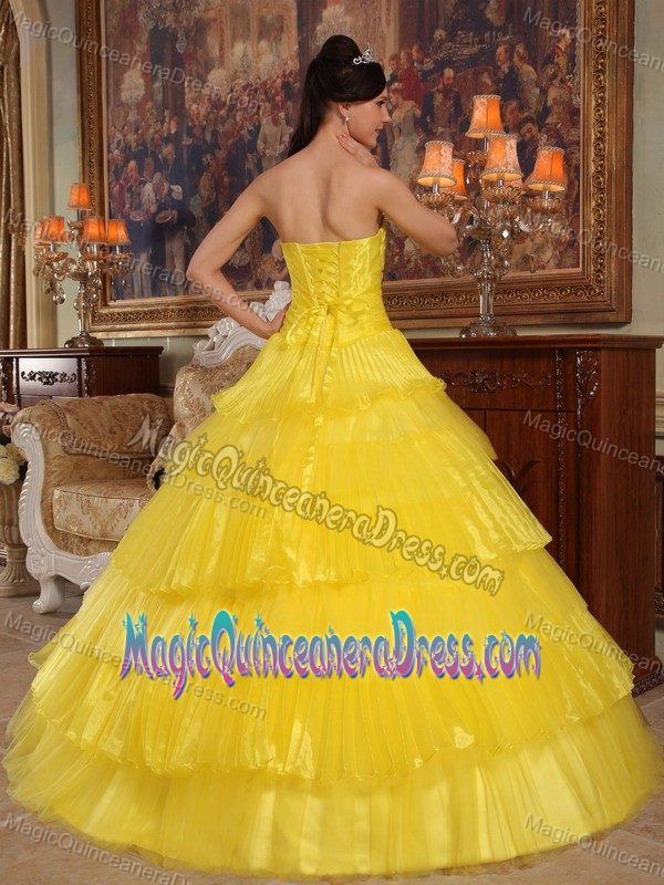 Yellow Strapless Organza Appliques Quinceanera Dress Floor-length in Myrtle Beach