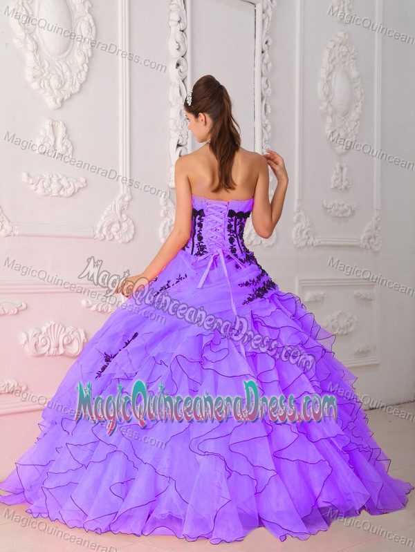Noble Strapless Appliques and Ruffles Purple Quinceanera Dress in Greenville SC