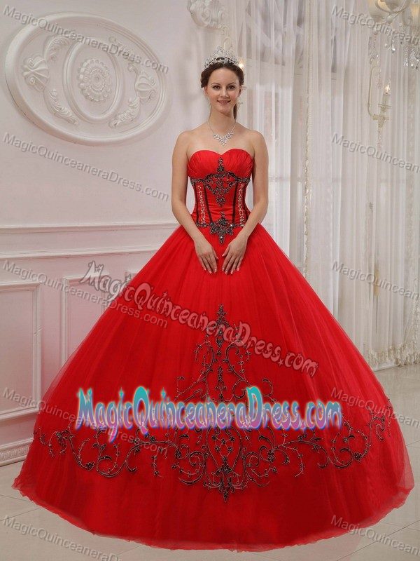 Newest Red Sweetheart Tulle Appliques Quinceanera Gown in North Myrtle Beach SC