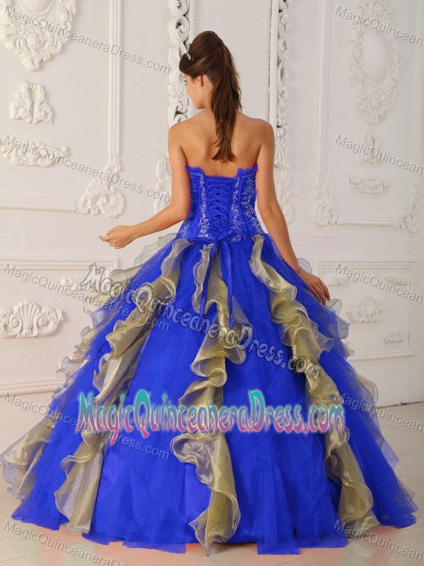Blue Strapless Appliques and Beading Quinceanera Dress New Style in Columbia