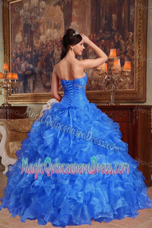 Elegant Sweetheart Organza Beaded Blue Dress for Sweet 15 in Charleston SC