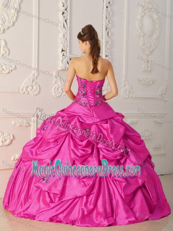 2013 Hot Pink Strapless Appliques Quinceanera Dress Under 250 in Greenville SC