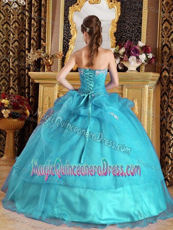 Low Price Sweetheart Organza Appliques Turquoise Quinceanera Dress in Bristol RI