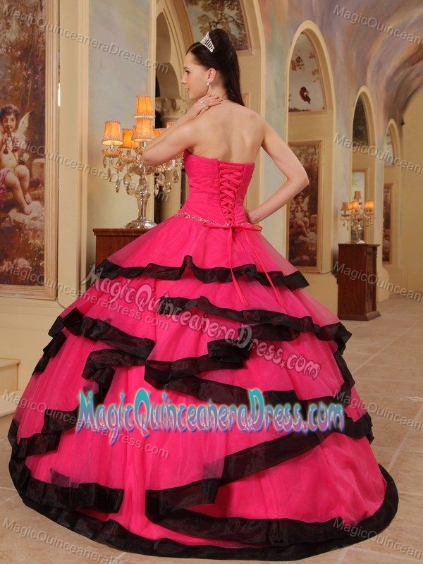Red Strapless Organza Appliques and Beading Quinceanera Dress in Springfield VI