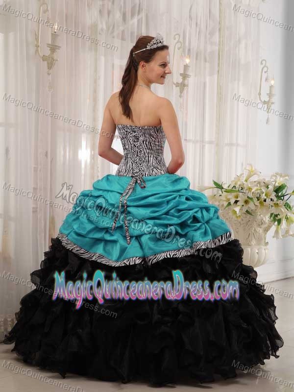 Brand New Turquoise and Black Sweetheart Zebra Quinceanera Dress Floor-length