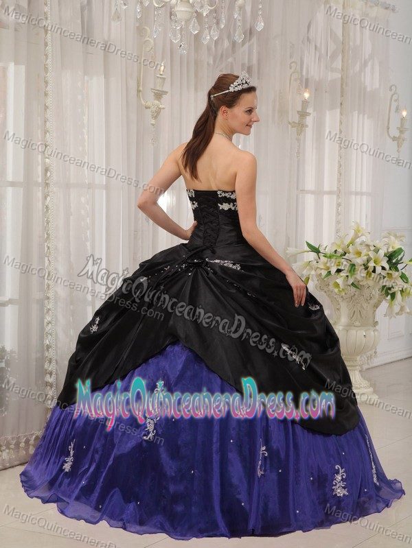 Designer Made Black and Blue Strapless Appliques Quinceanera Dress in Newport News