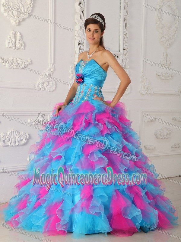 Multi-color Strapless Appliques and Hand-made Flower Dress for Quince in Herndon