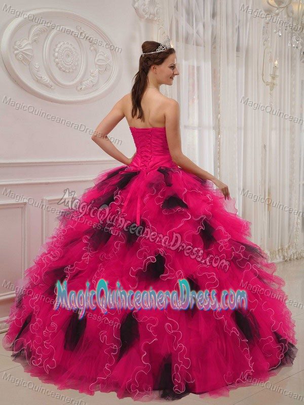 Floor-length Hot Pink Sweetheart Organza Beading and Ruching Quinceanera Dress