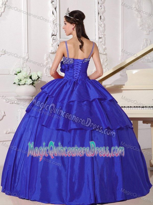 High Quality Straps Beaded Blue Taffeta Quinceanera Dress in Charlottesville VI
