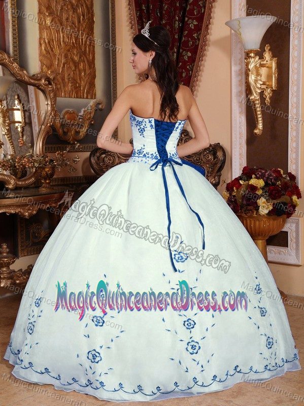Famous Full-length White Strapless Organza Embroidery Quinceanera Dress in Floyd