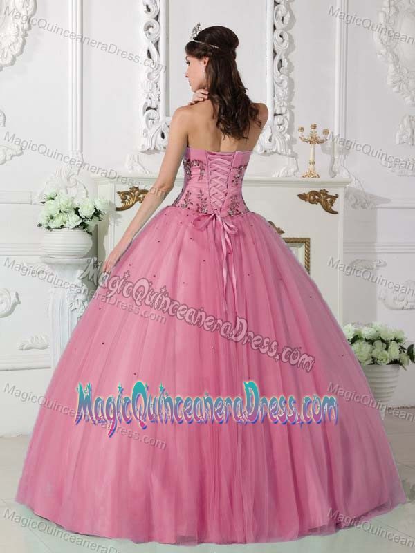 Beaded Rose Pink Sweetheart Tulle and Taffeta Sweet 15 Dresses in Saint George