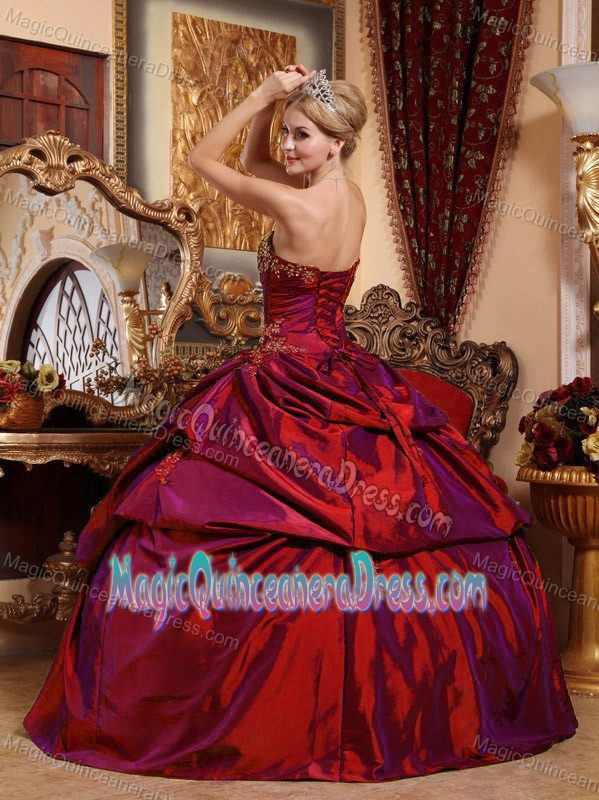 Wine Red Strapless Beaded and Appliqued Quinceanera Dress in Farmington UT