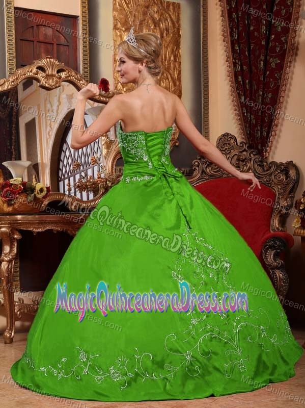 Green Strapless Floor-length Satin Embroidery Quinceanera Dress in Bountiful