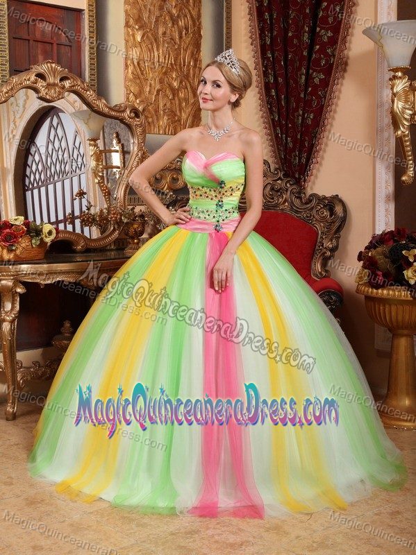 Multi-colored Sweetheart Tulle Quinceanera Dress with Beading in Florencia