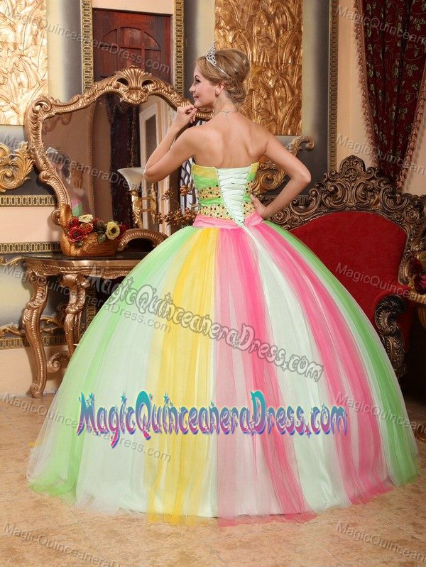 Multi-colored Sweetheart Tulle Quinceanera Dress with Beading in Florencia