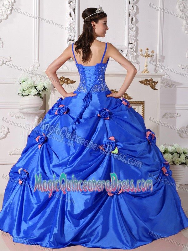 Floor-length Taffeta Beaded Quinceanera Gown Dress in Blue in Sincelejo