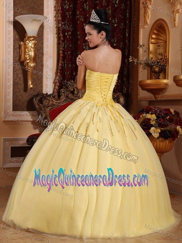 Light Yellow Sweetheart Floor-length Beaded Quinceanera Dress in Palmira