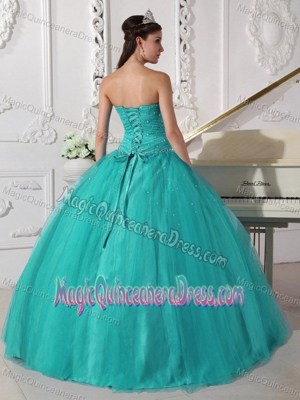 Strapless Tulle Beaded Ruched Quinceanera Dress in Turquoise in Valledupar
