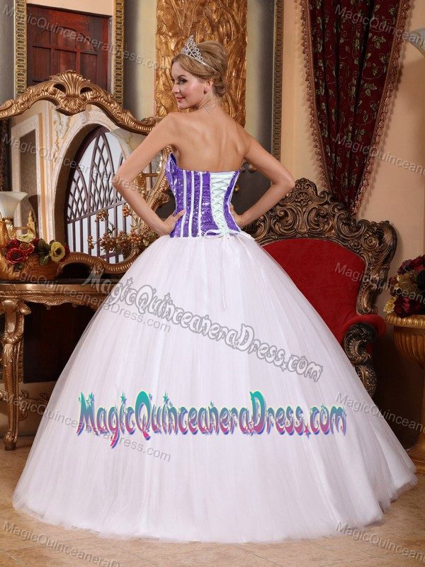 White Strapless Floor-length Tulle Quinceanera Dress with Squins in Montera