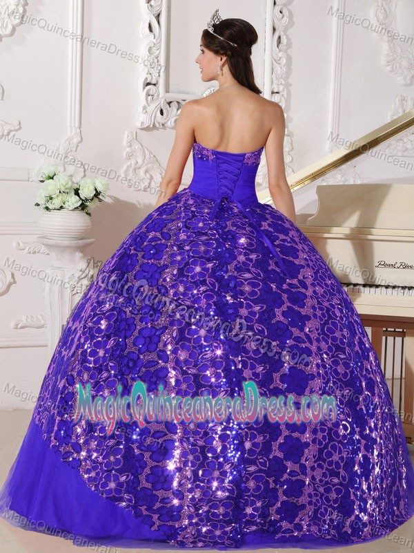 Blue Strapless Tulle Quinceanera Dress with Beading and Ruches in Acacas