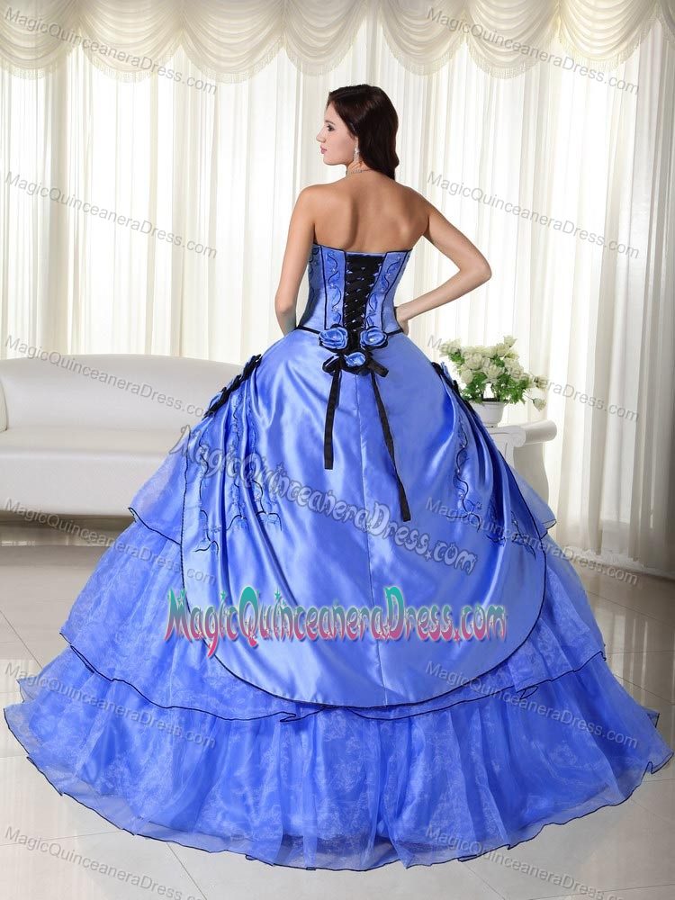 Strapless Floor-length Organza Beaded Quinceanera Dress in Blue in Arjona