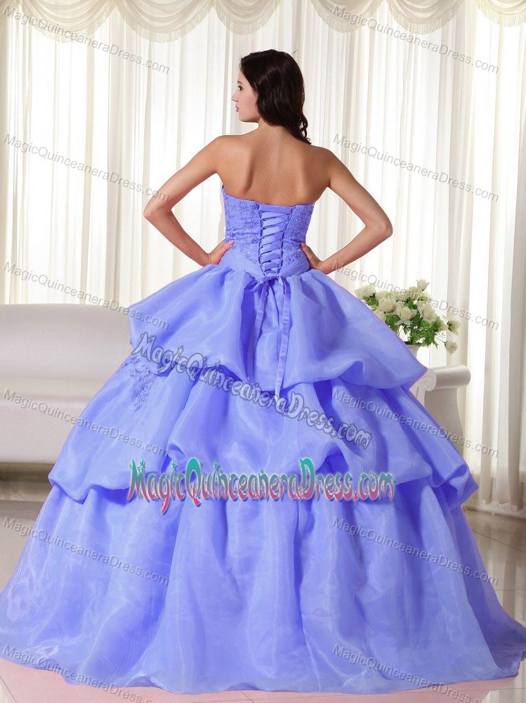 Blue Strapless Floor-length Quinceanera Dress with Hand Flowers in Duitama