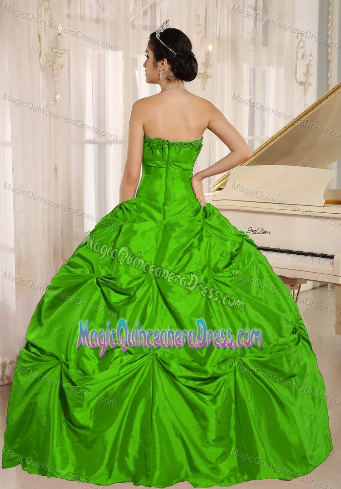 Green Custom Made Quinceanera Dress with Pick-ups in Taffeta in Cucuta