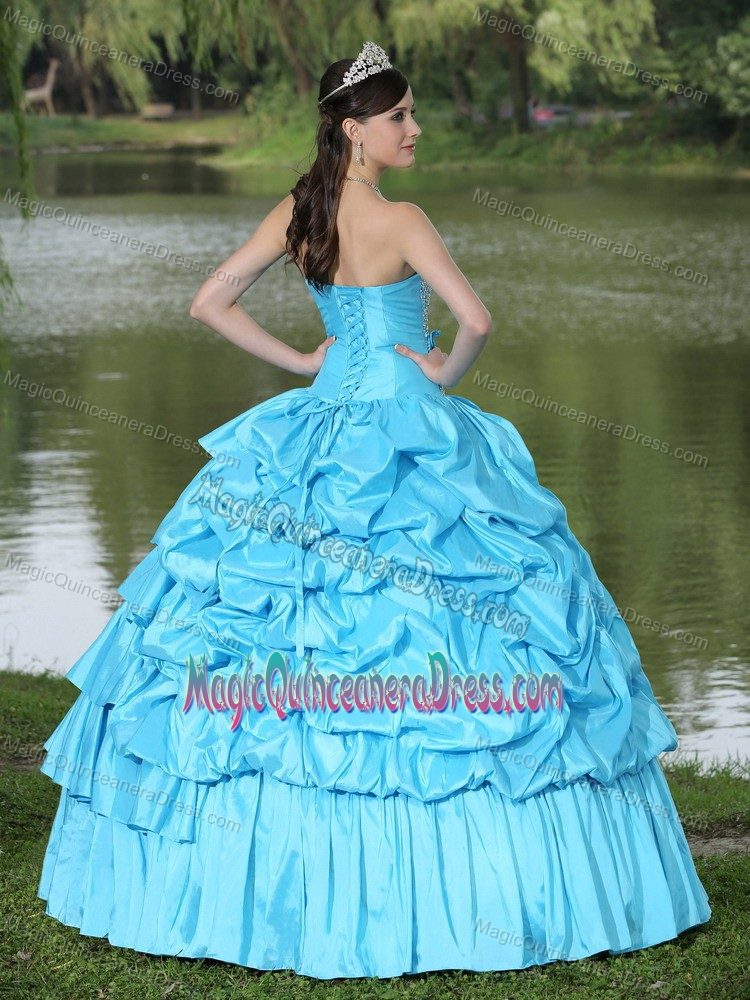 Aqua Blue Strapless Beaded Quinceanera Dress in Taffeta in Manizales Colombia