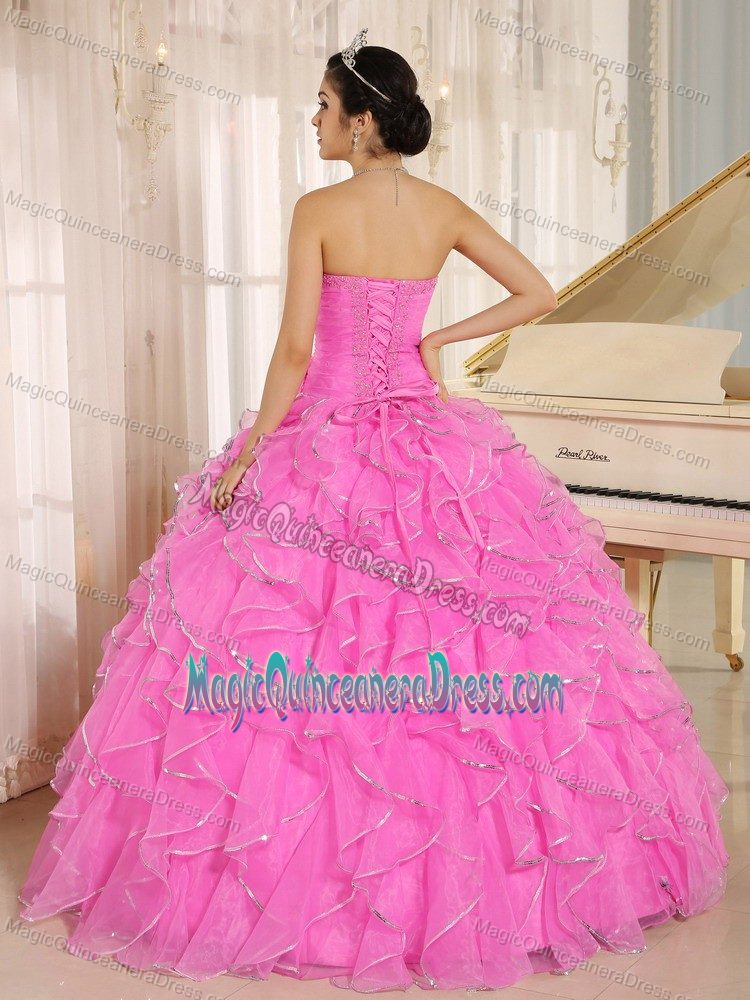 Ruffled Beaded Hot Pink Custom Made Quinceanera Dresses in Monteria