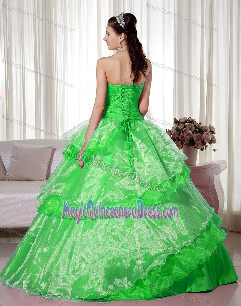 Sweetheart Beaded Hand Flowery Quince Dress in Spring Green in Soacha