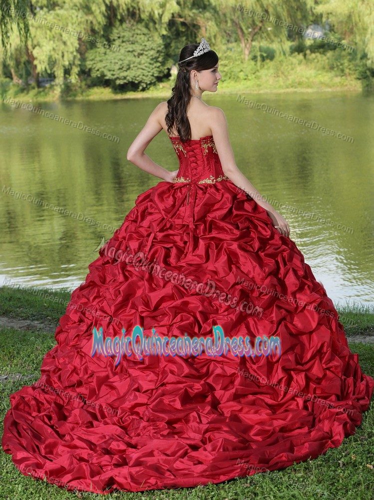 Wine Red Brush Train Red Quinceanera Dress with Pick-ups in Monteria Colombia